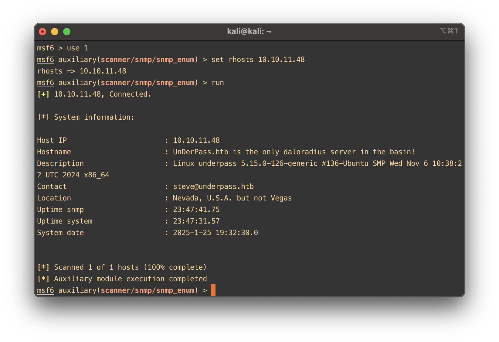 Metasploit result