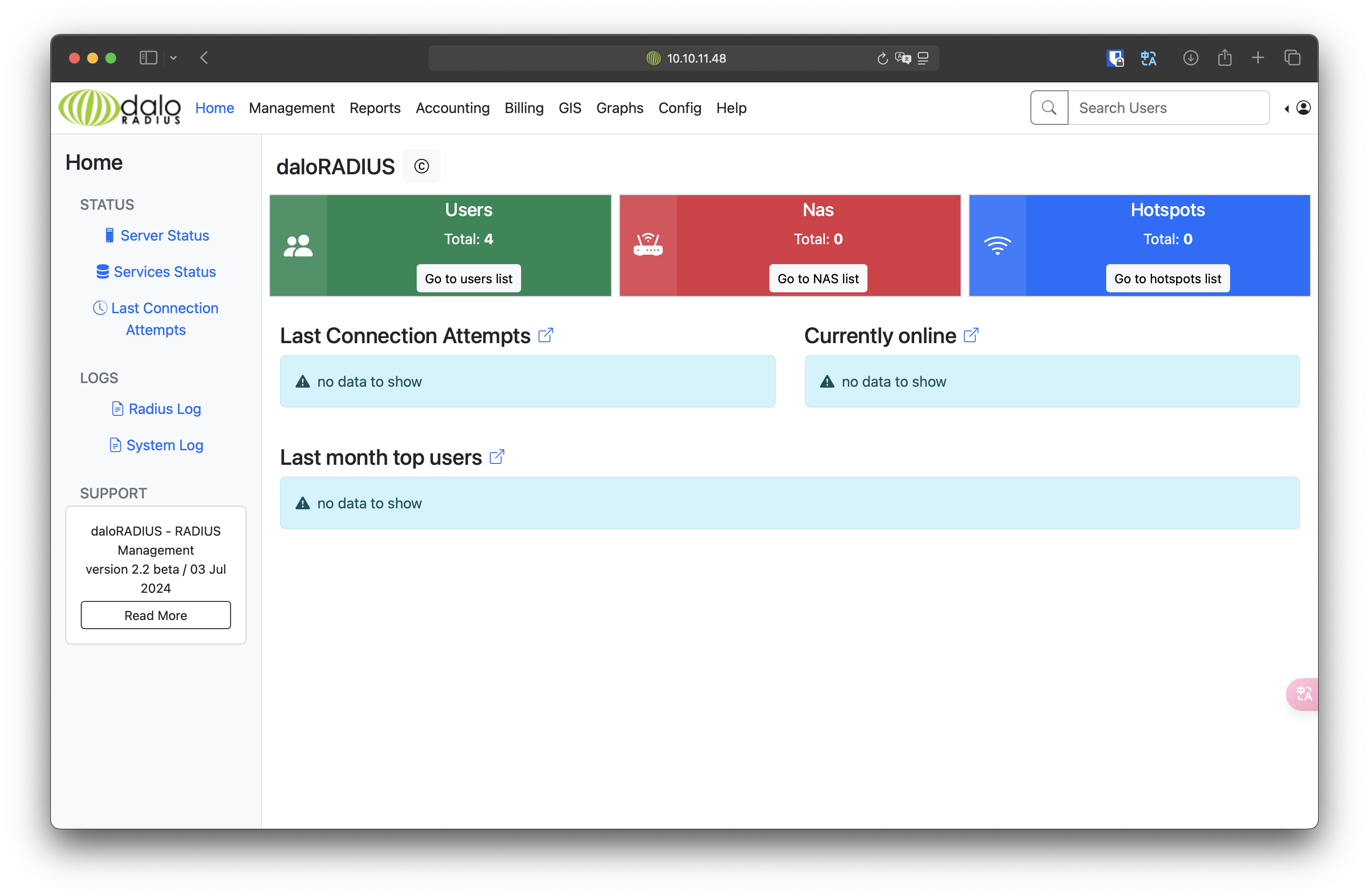 daloradius home page